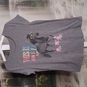 Arizona Jean Co Girl XL 16 sparkly glitter rainbow Horse on roller skates Tshirt